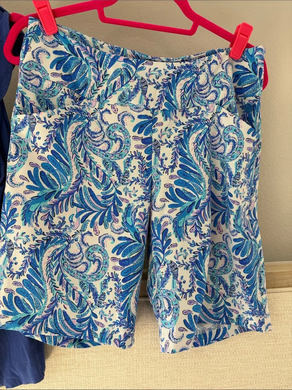 Lilly Pulitzer Blue Ruffle Tank with Blue & White Paisley Bermuda Shorts